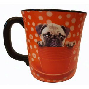 Pug Bulldog Puppy Coffee Tea Mug Keith Kimberlin Orange Black Polka Dots